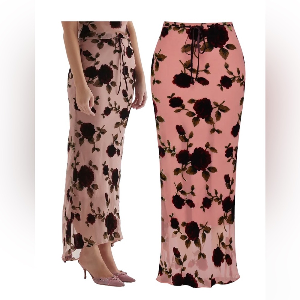 House of CB Imaan Dusty Pink floral Bias Skirt